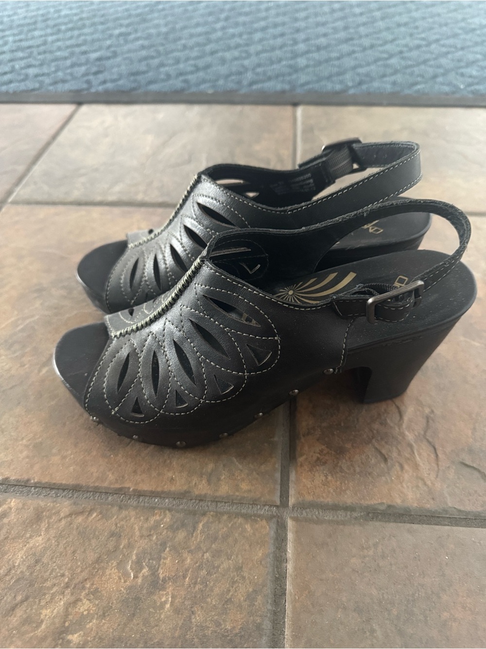 Women's Black Cutout Slingback Heeled Sandals